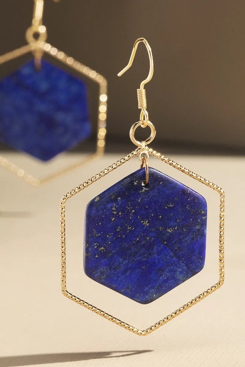 Gold Cased Hexagon Dangle Earrings (5 colors)