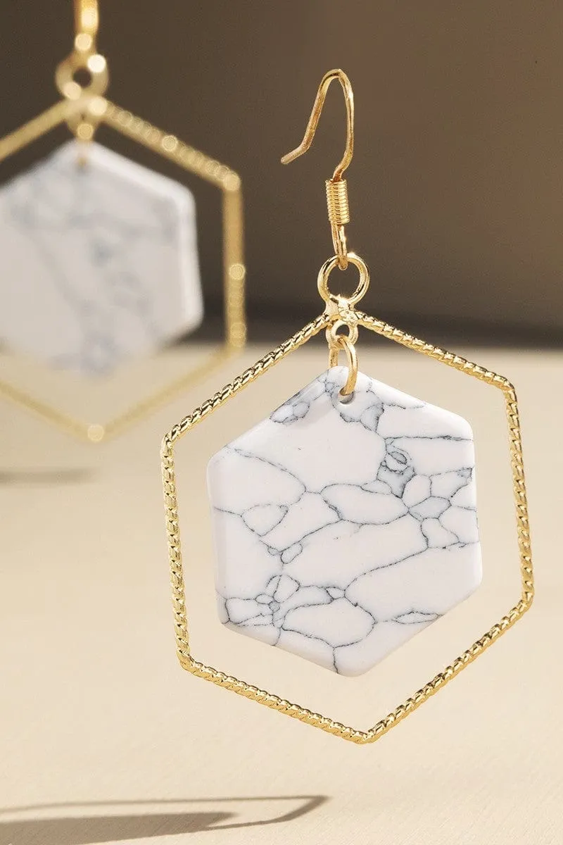 Gold Cased Hexagon Dangle Earrings (5 colors)