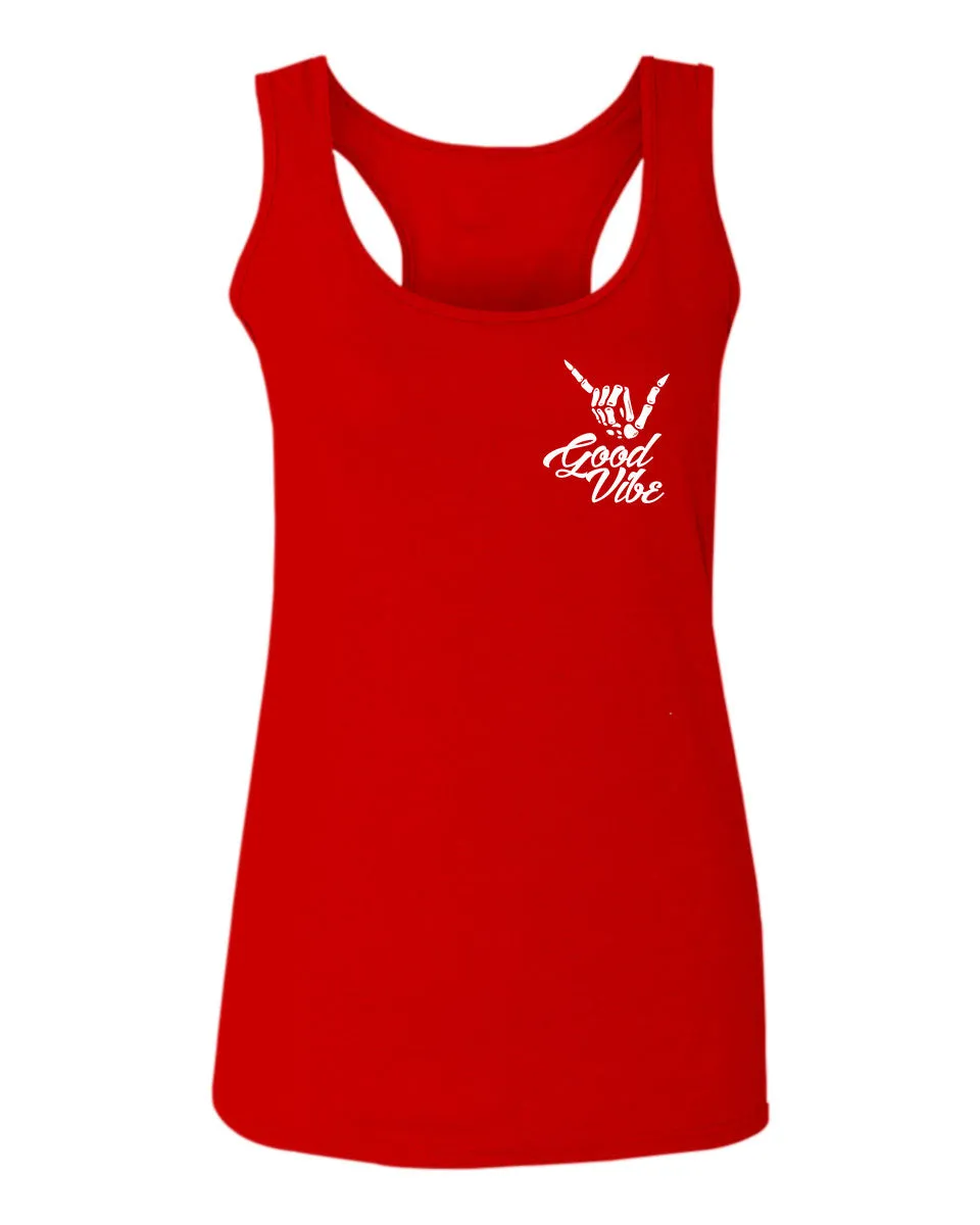 Good Vibe Bones Hand Shaka Cool Vintage Hipster Graphic  women's Tank Top sleeveless Racerback