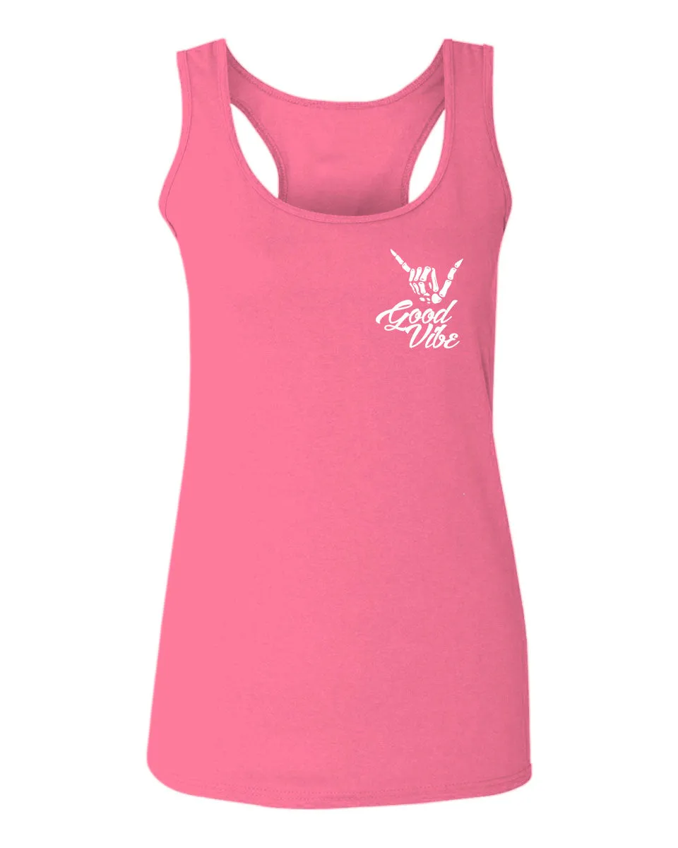 Good Vibe Bones Hand Shaka Cool Vintage Hipster Graphic  women's Tank Top sleeveless Racerback