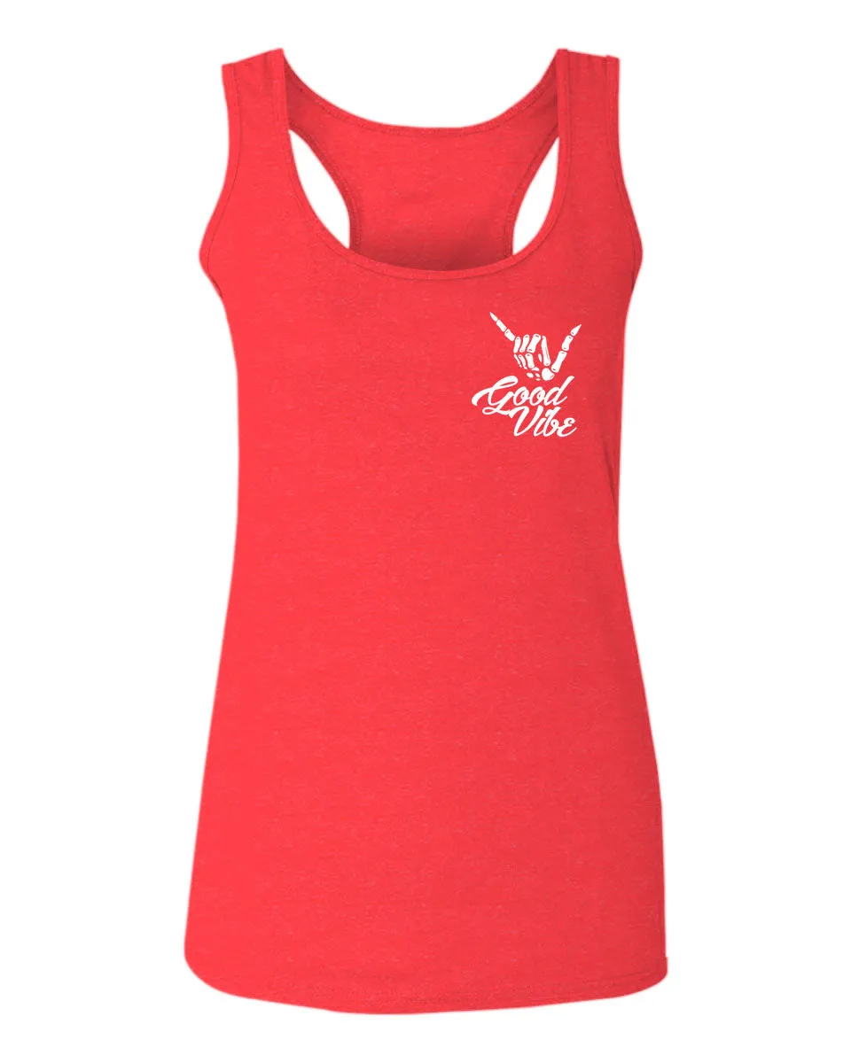 Good Vibe Bones Hand Shaka Cool Vintage Hipster Graphic  women's Tank Top sleeveless Racerback