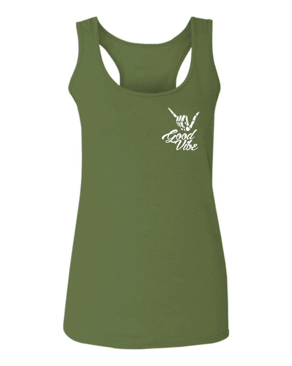 Good Vibe Bones Hand Shaka Cool Vintage Hipster Graphic  women's Tank Top sleeveless Racerback