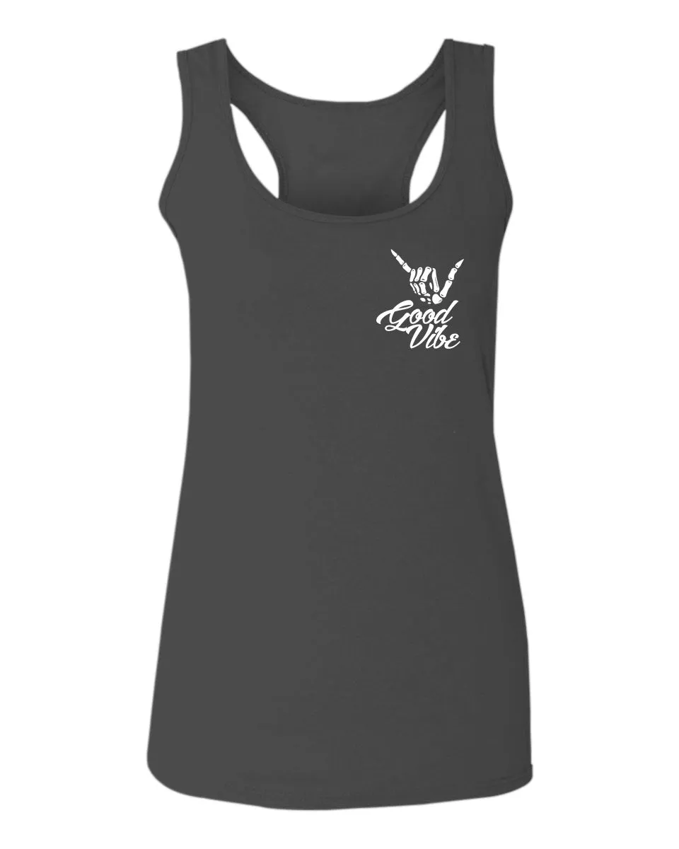 Good Vibe Bones Hand Shaka Cool Vintage Hipster Graphic  women's Tank Top sleeveless Racerback