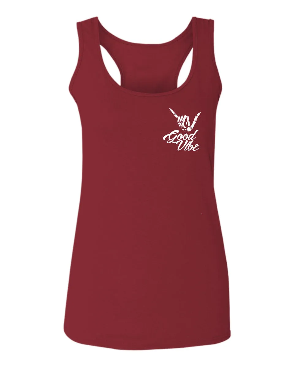 Good Vibe Bones Hand Shaka Cool Vintage Hipster Graphic  women's Tank Top sleeveless Racerback