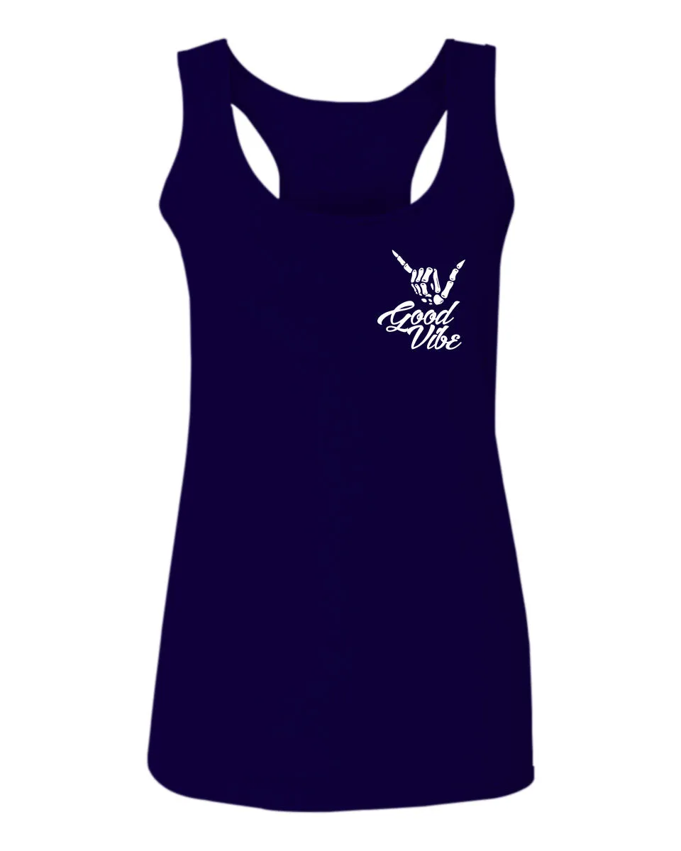Good Vibe Bones Hand Shaka Cool Vintage Hipster Graphic  women's Tank Top sleeveless Racerback