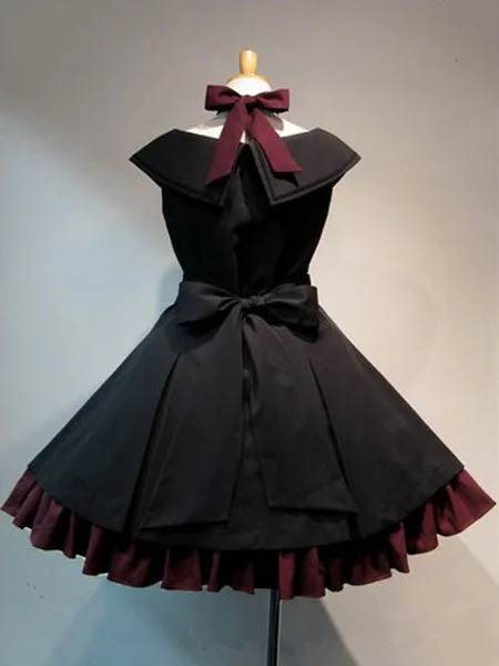 Gothic Lolita JSK Jumper Skirt Sleeveless Ruffles Double Breasted Black Lolita Dresses