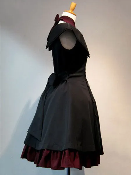 Gothic Lolita JSK Jumper Skirt Sleeveless Ruffles Double Breasted Black Lolita Dresses