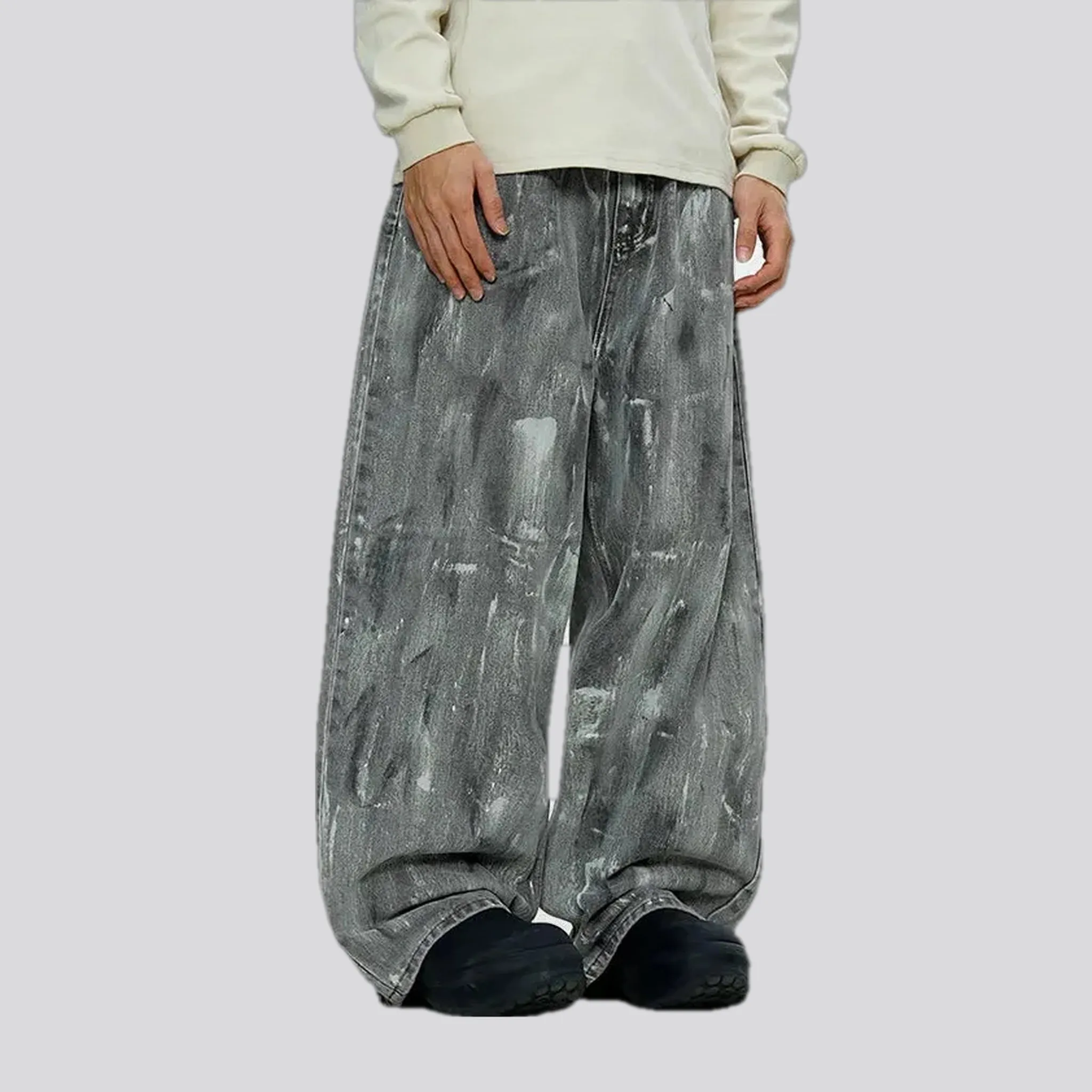 Graphic painted fashion baggy jeans for men