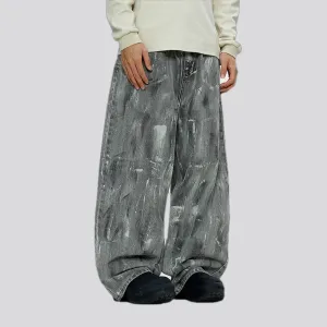 Graphic painted fashion baggy jeans for men