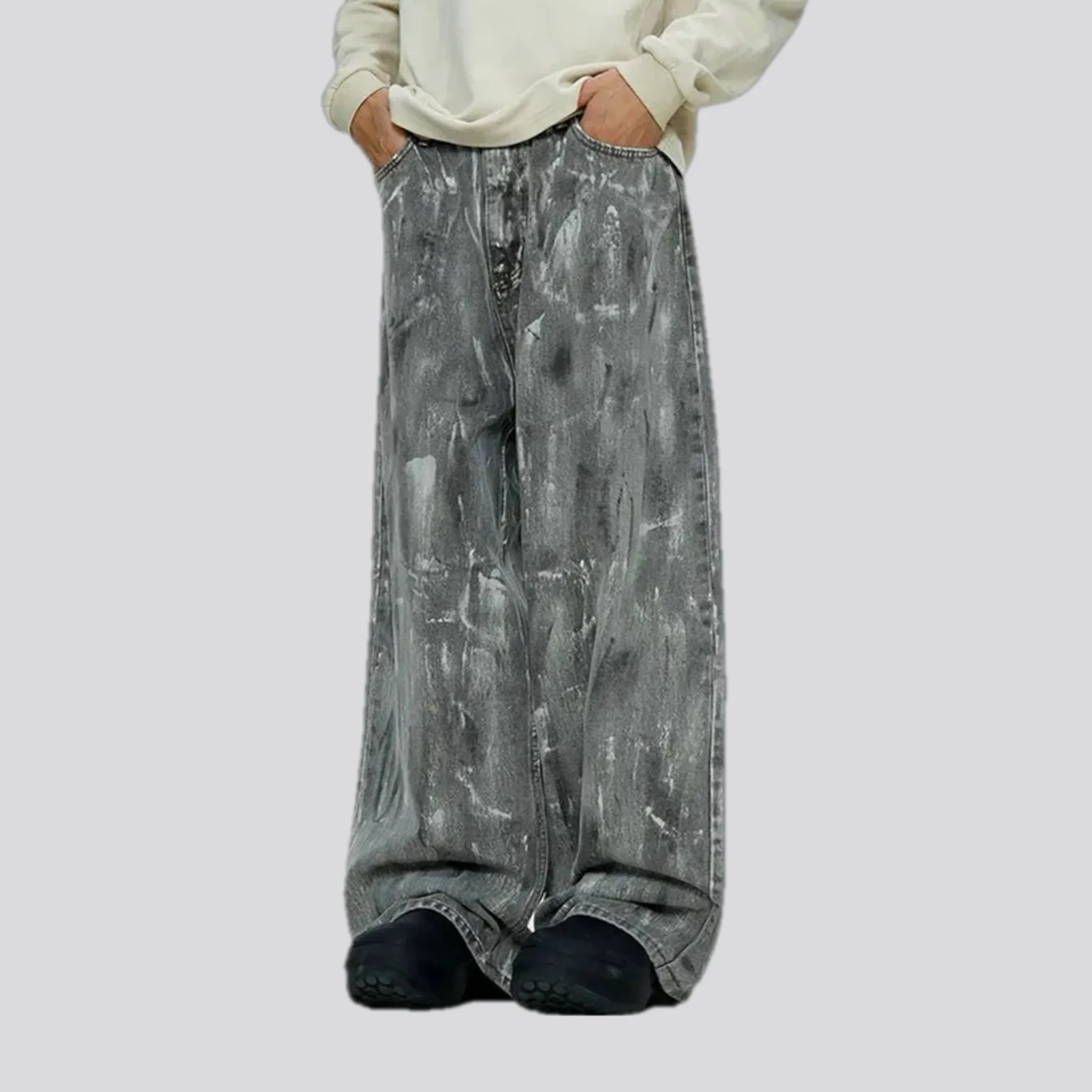 Graphic painted fashion baggy jeans for men