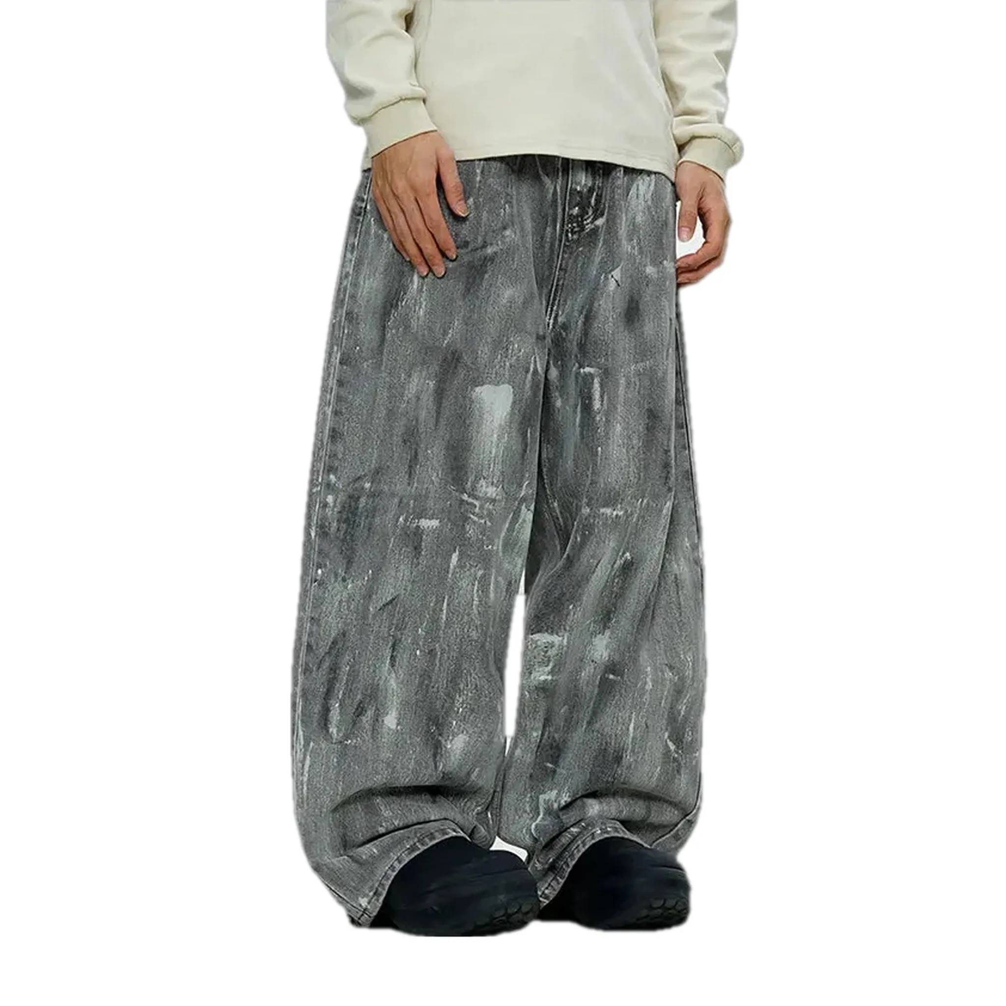 Graphic painted fashion baggy jeans for men