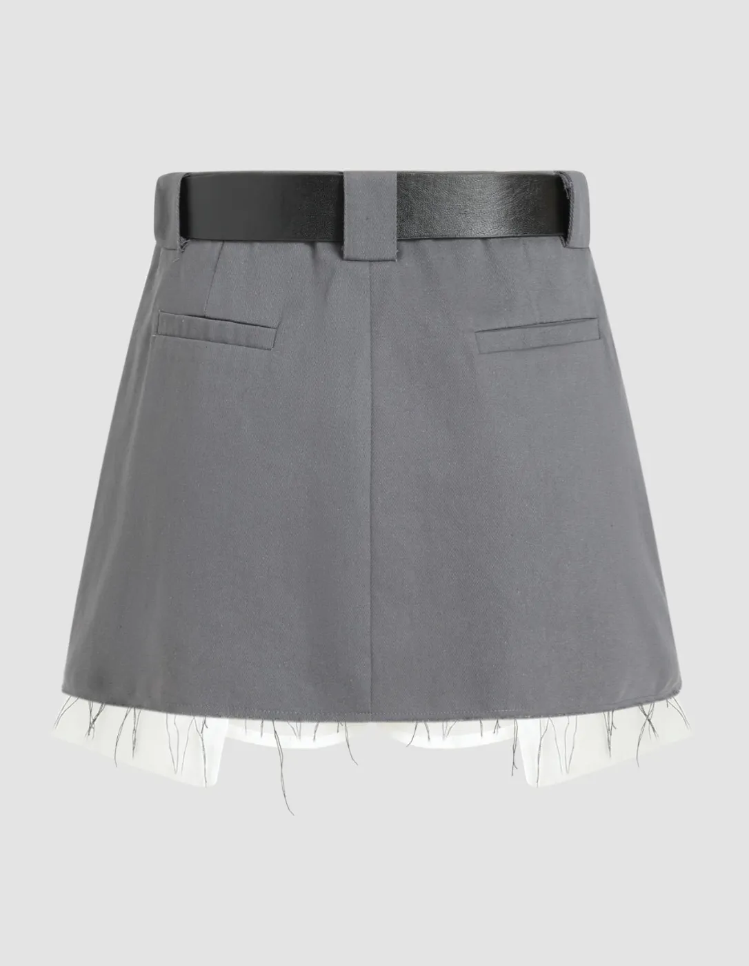 Gray Paint Pleated Mini Skirt With Belt