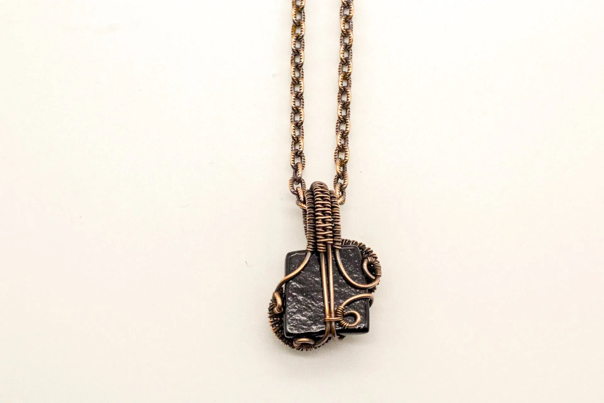 Green and Black Mini Pendant with Copper Wire Wrapping