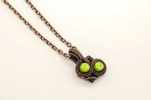 Green and Black Mini Pendant with Copper Wire Wrapping