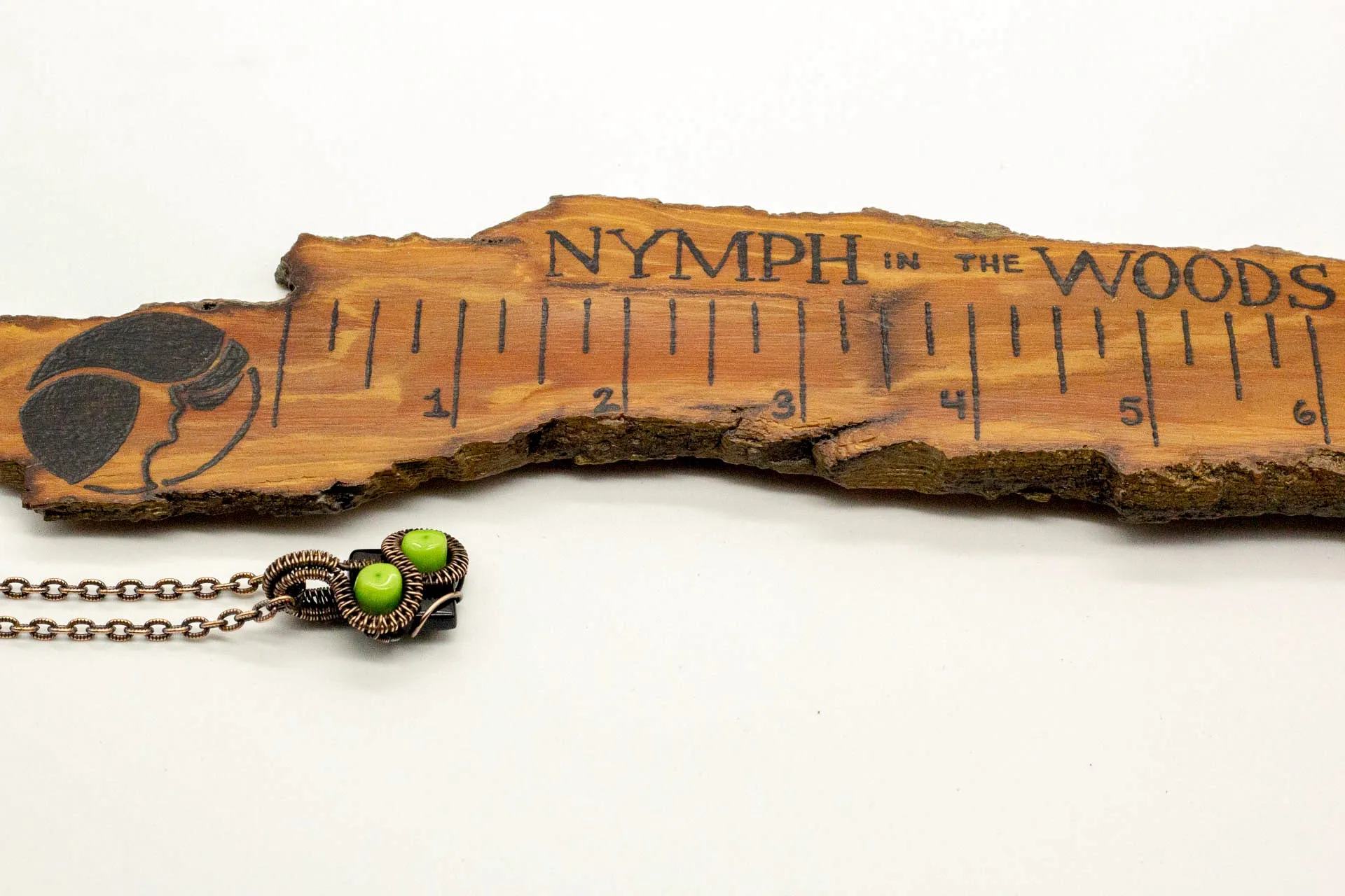 Green and Black Mini Pendant with Copper Wire Wrapping