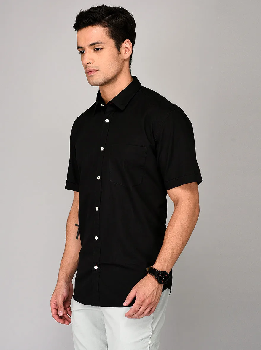 Greenfibre Black Self Textured Regular Fit Casual Shirt
