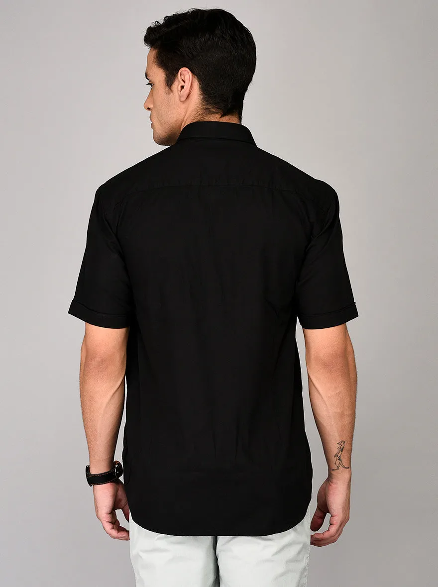 Greenfibre Black Self Textured Regular Fit Casual Shirt