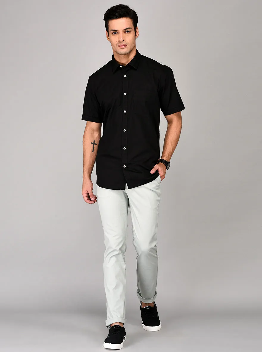 Greenfibre Black Self Textured Regular Fit Casual Shirt