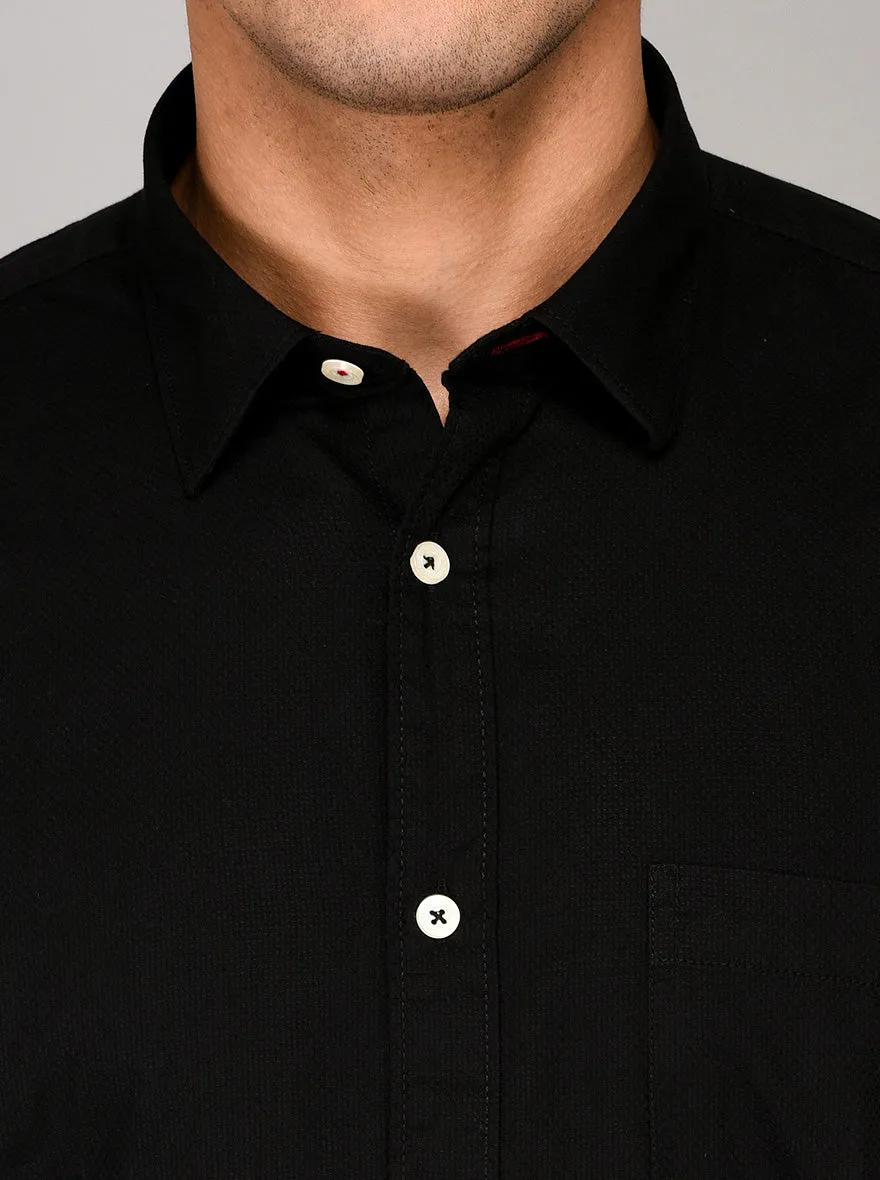 Greenfibre Black Self Textured Regular Fit Casual Shirt