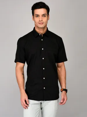 Greenfibre Black Self Textured Regular Fit Casual Shirt