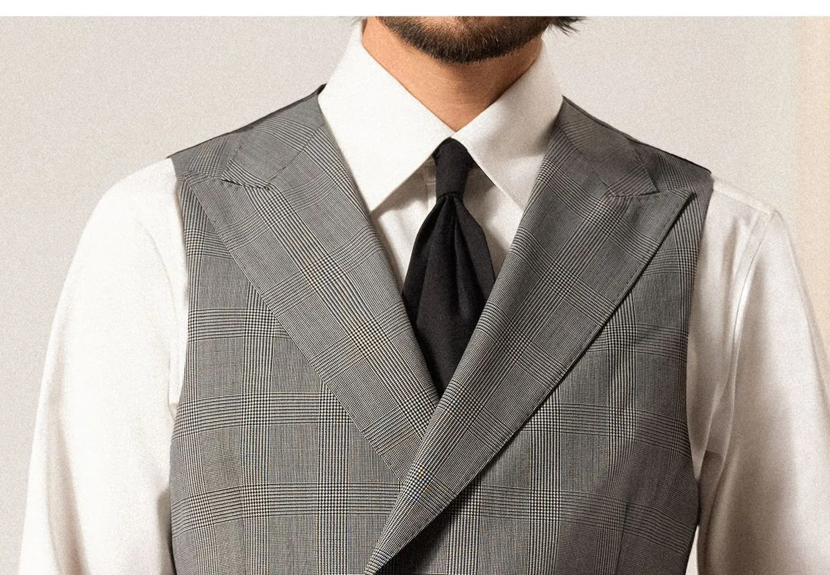 Grey Plaid Double-Breasted Vest