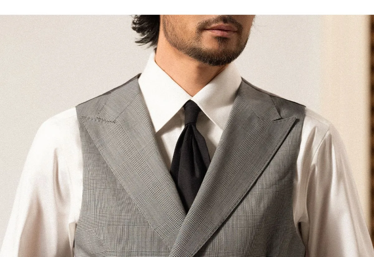 Grey Plaid Double-Breasted Vest