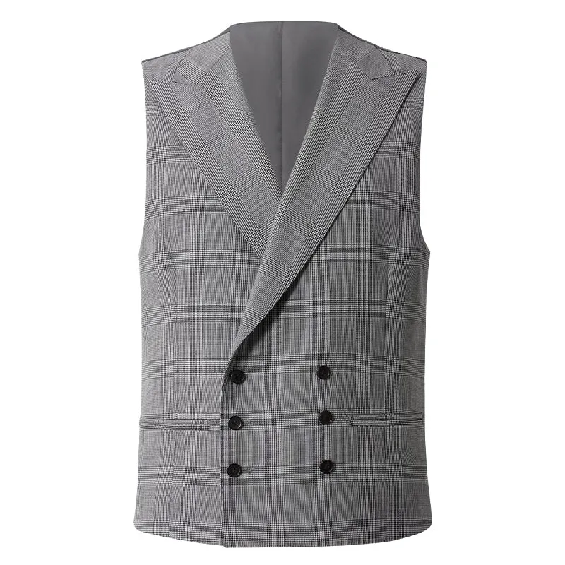 Grey Plaid Double-Breasted Vest