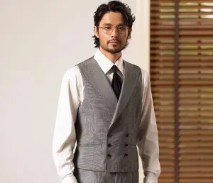 Grey Plaid Double-Breasted Vest