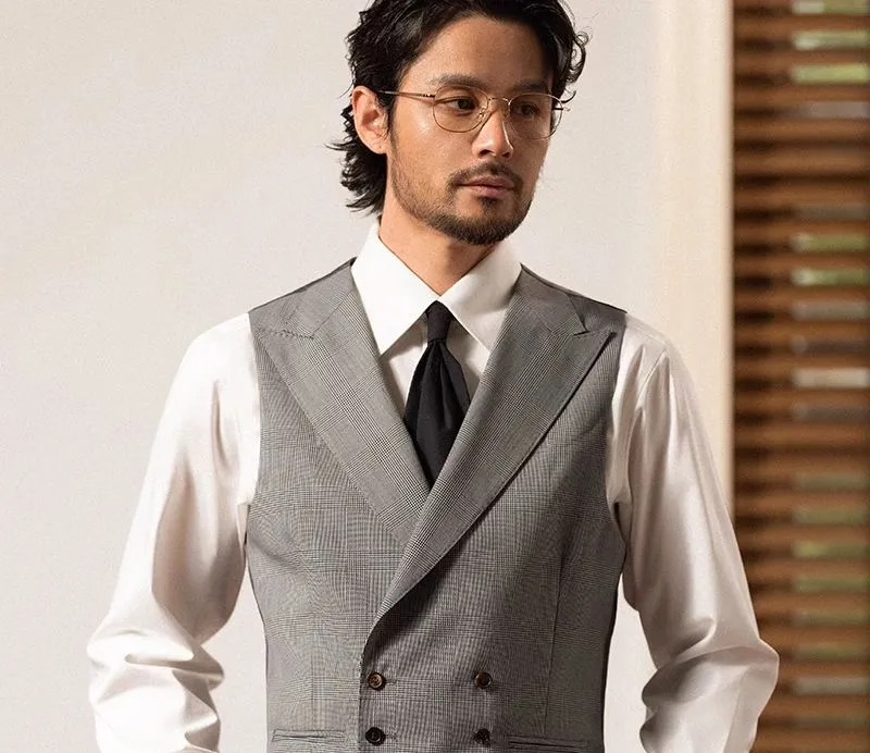 Grey Plaid Double-Breasted Vest