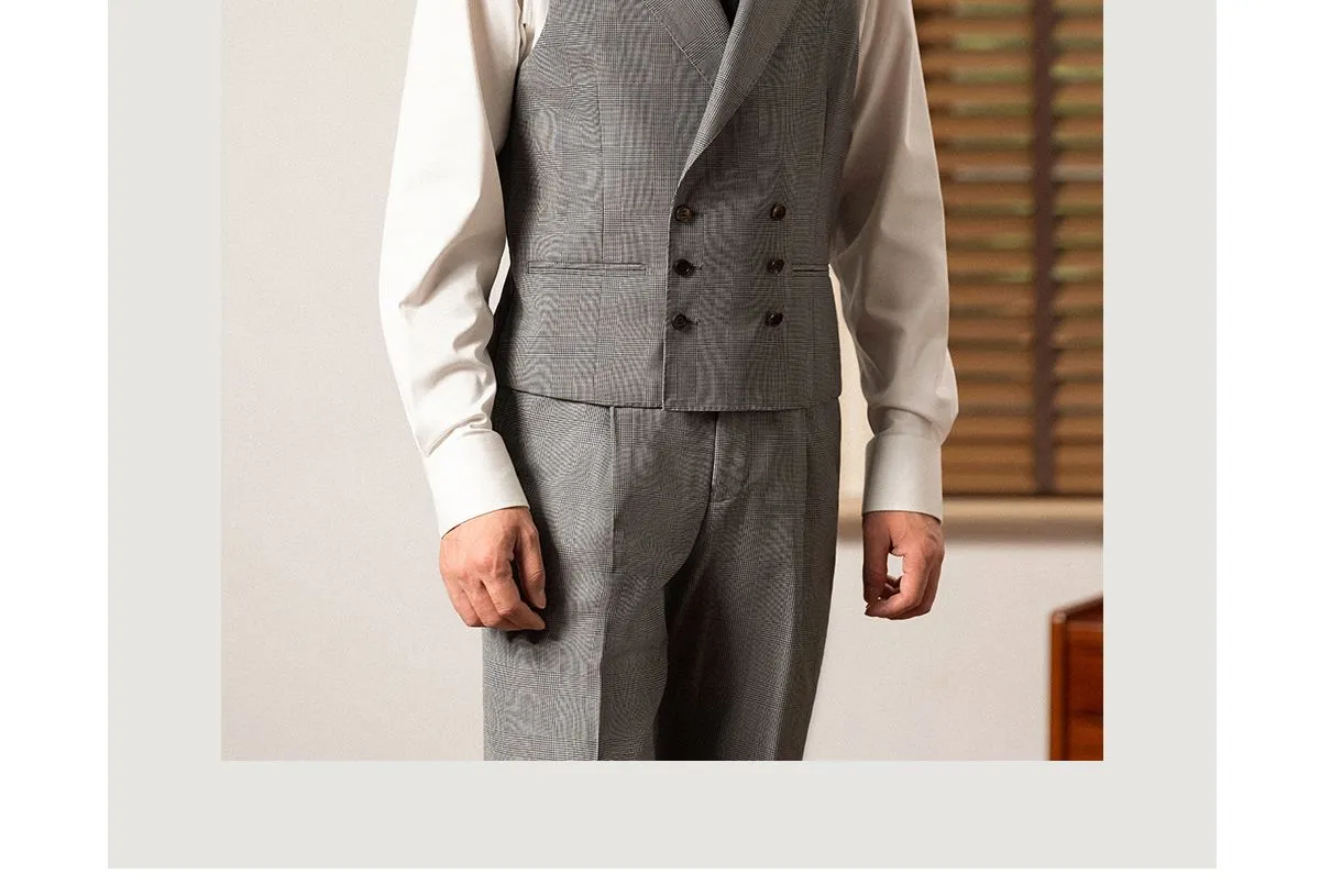 Grey Plaid Double-Breasted Vest