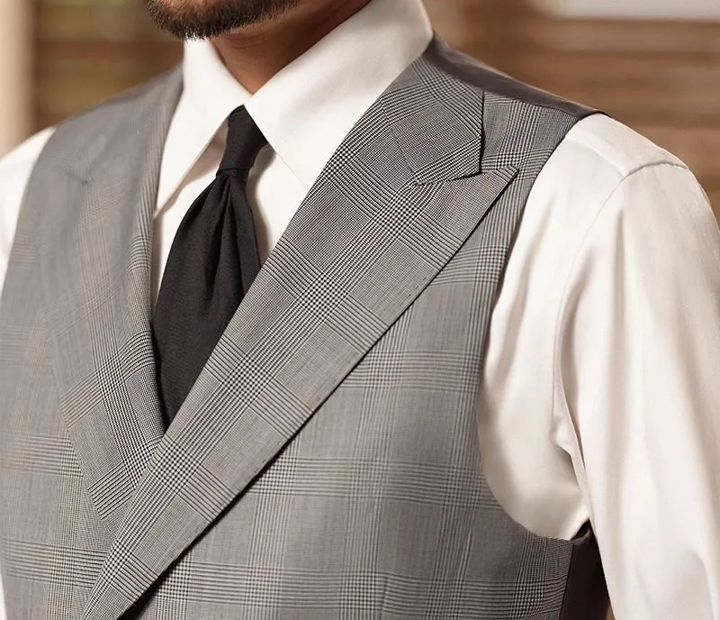 Grey Plaid Double-Breasted Vest