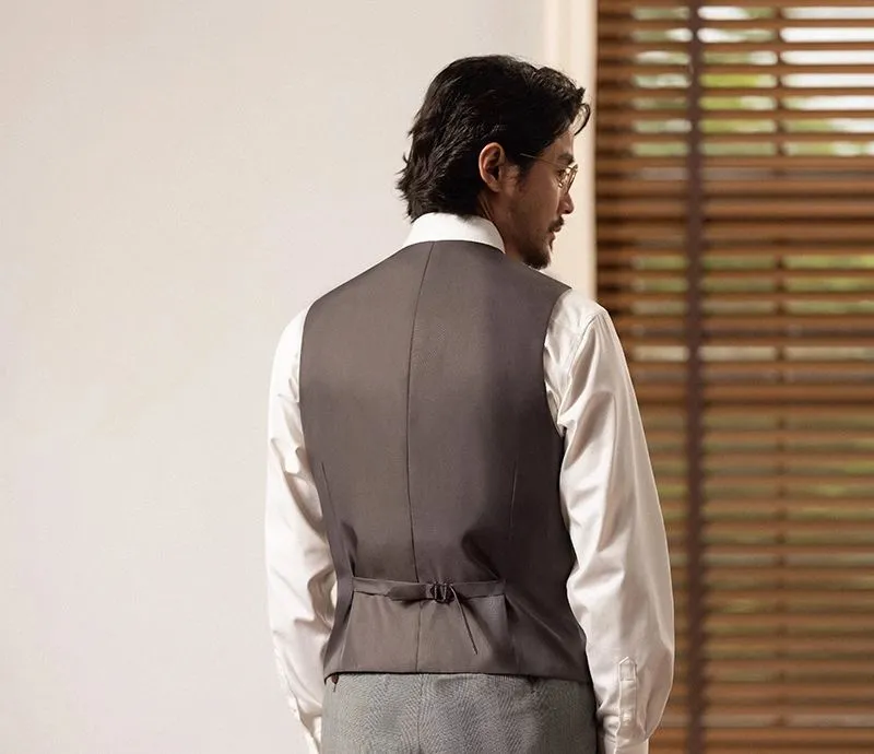 Grey Plaid Double-Breasted Vest