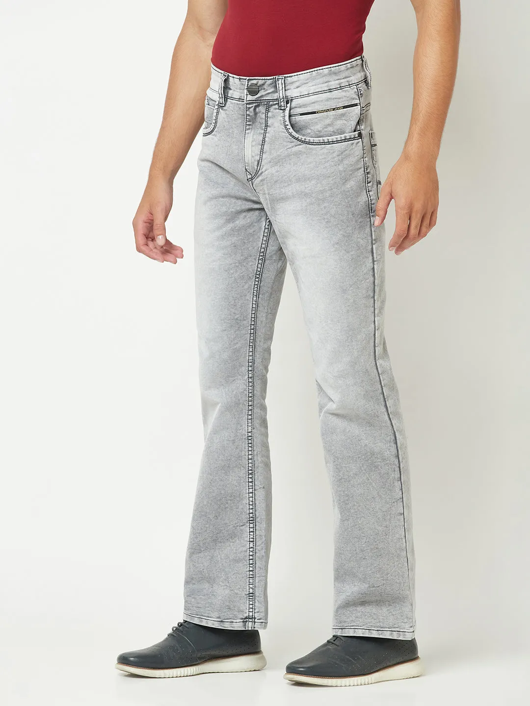 Grey Stone-Wash Boot-Cut Denims