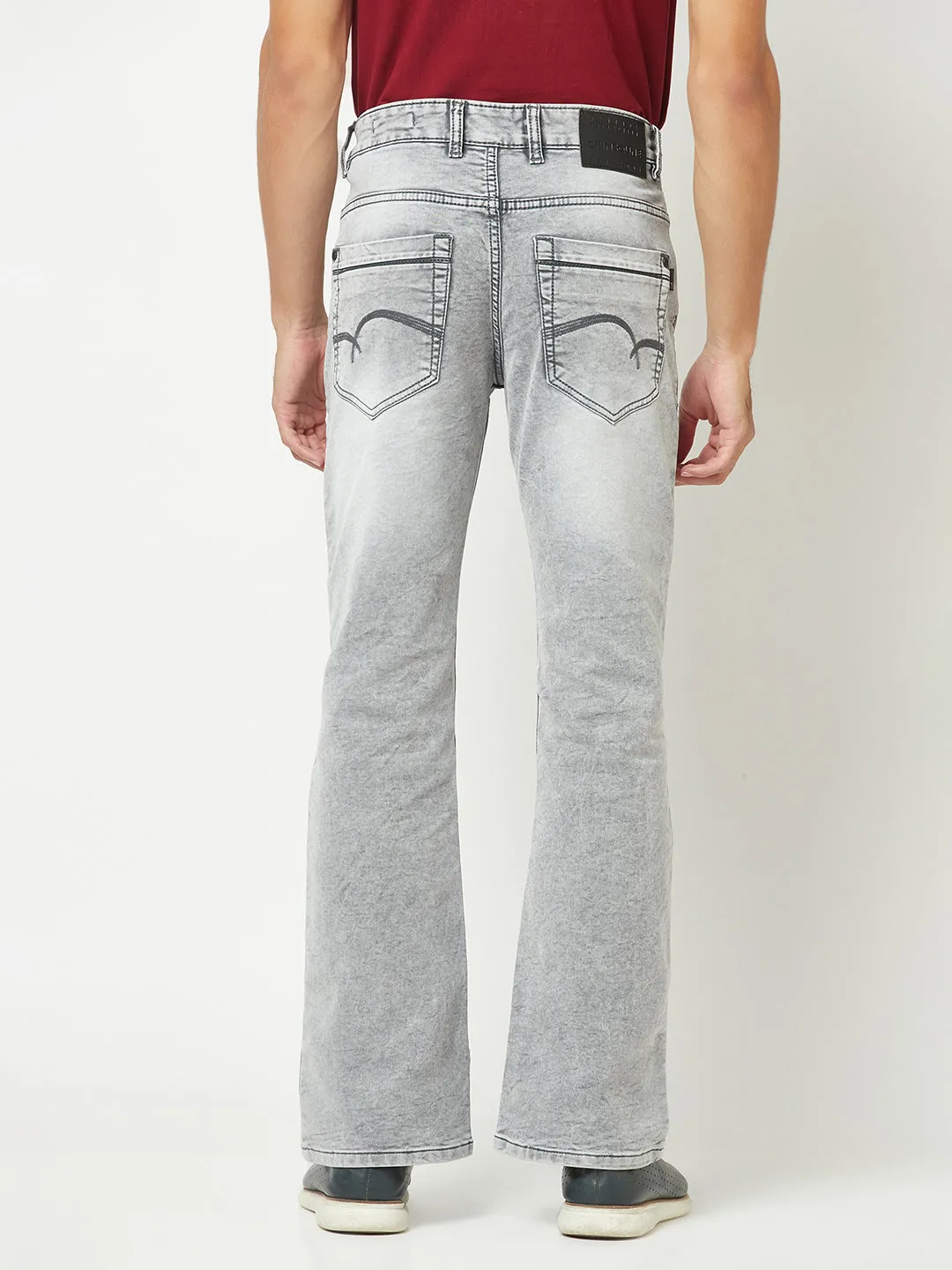 Grey Stone-Wash Boot-Cut Denims