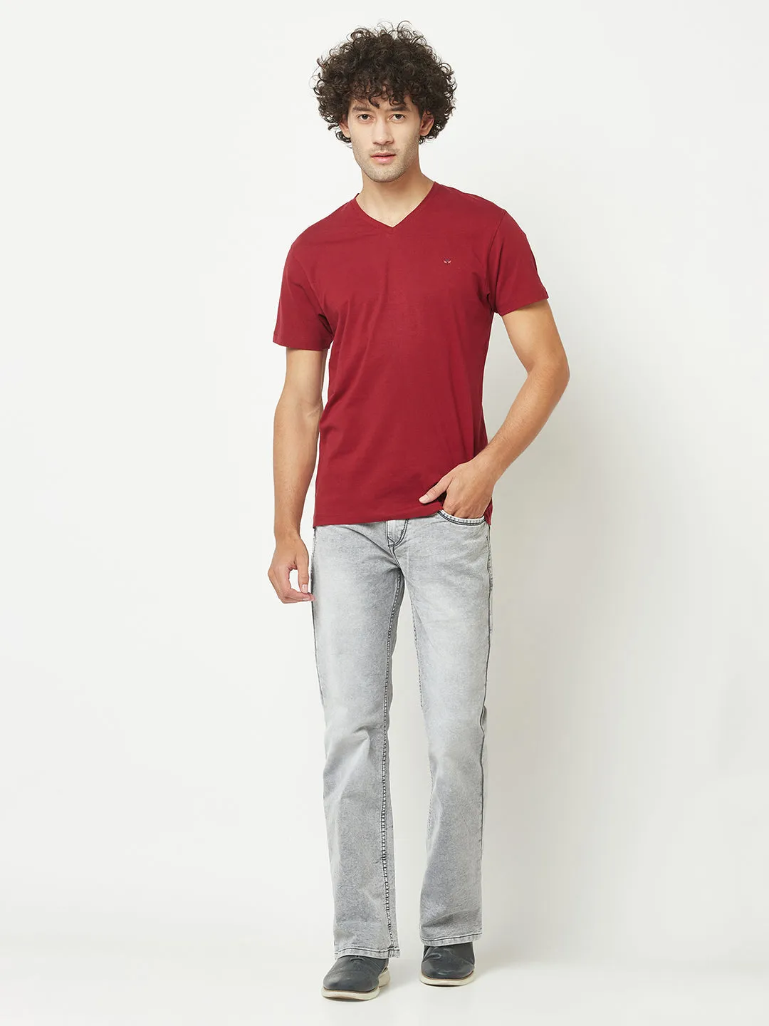 Grey Stone-Wash Boot-Cut Denims