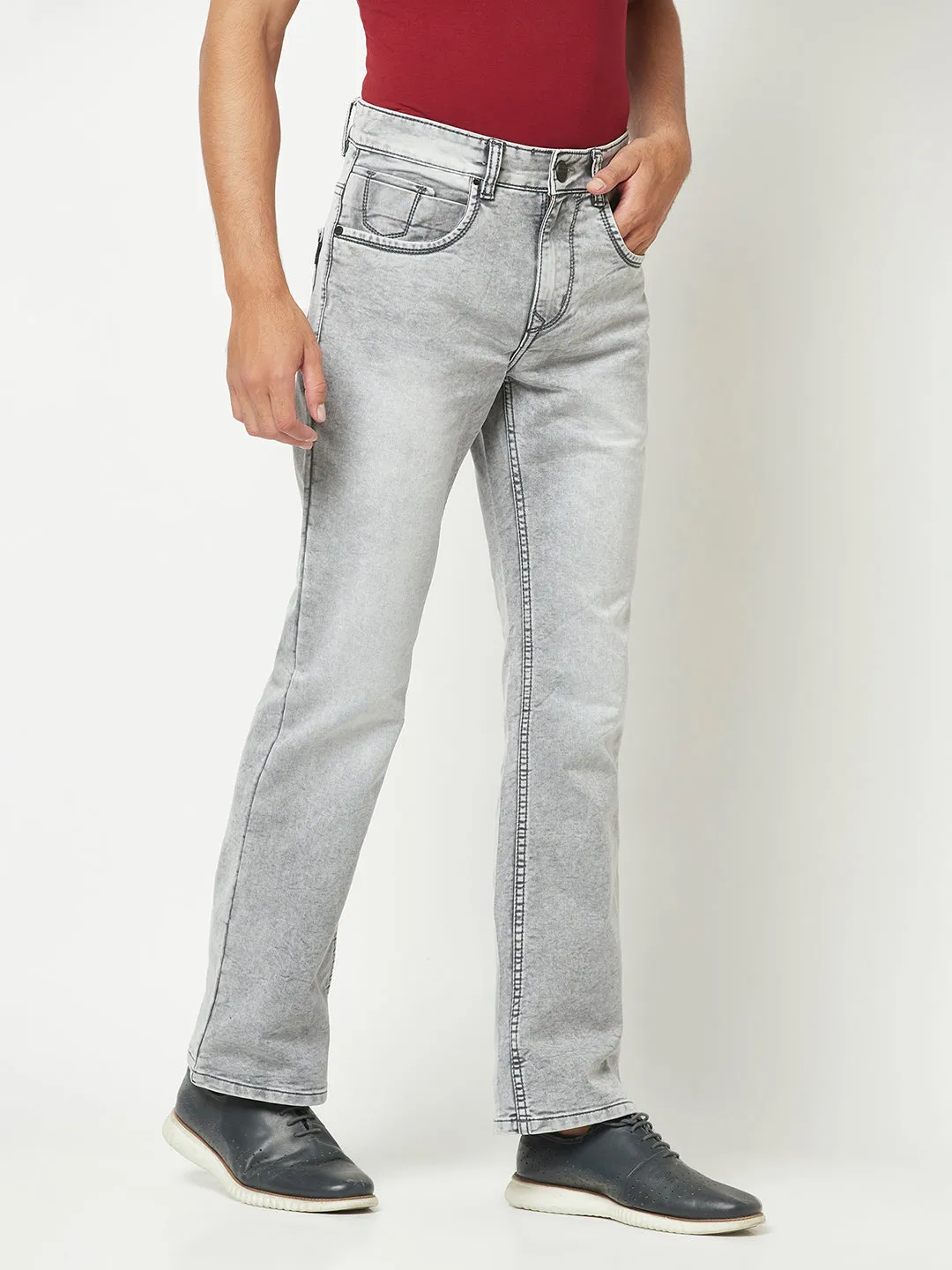Grey Stone-Wash Boot-Cut Denims