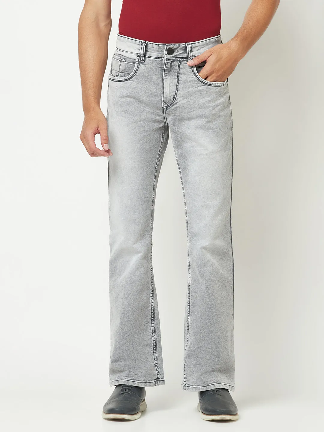 Grey Stone-Wash Boot-Cut Denims