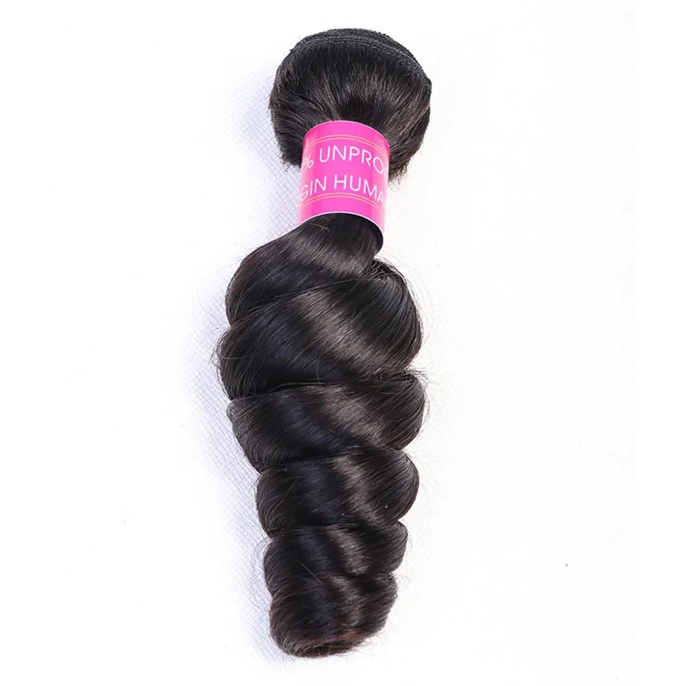 Hair Bundle Loose Wave Round  Head  Hair Weft  Natural Color 1B Unprocessed Brazilian Virgin Human Hair Weave
