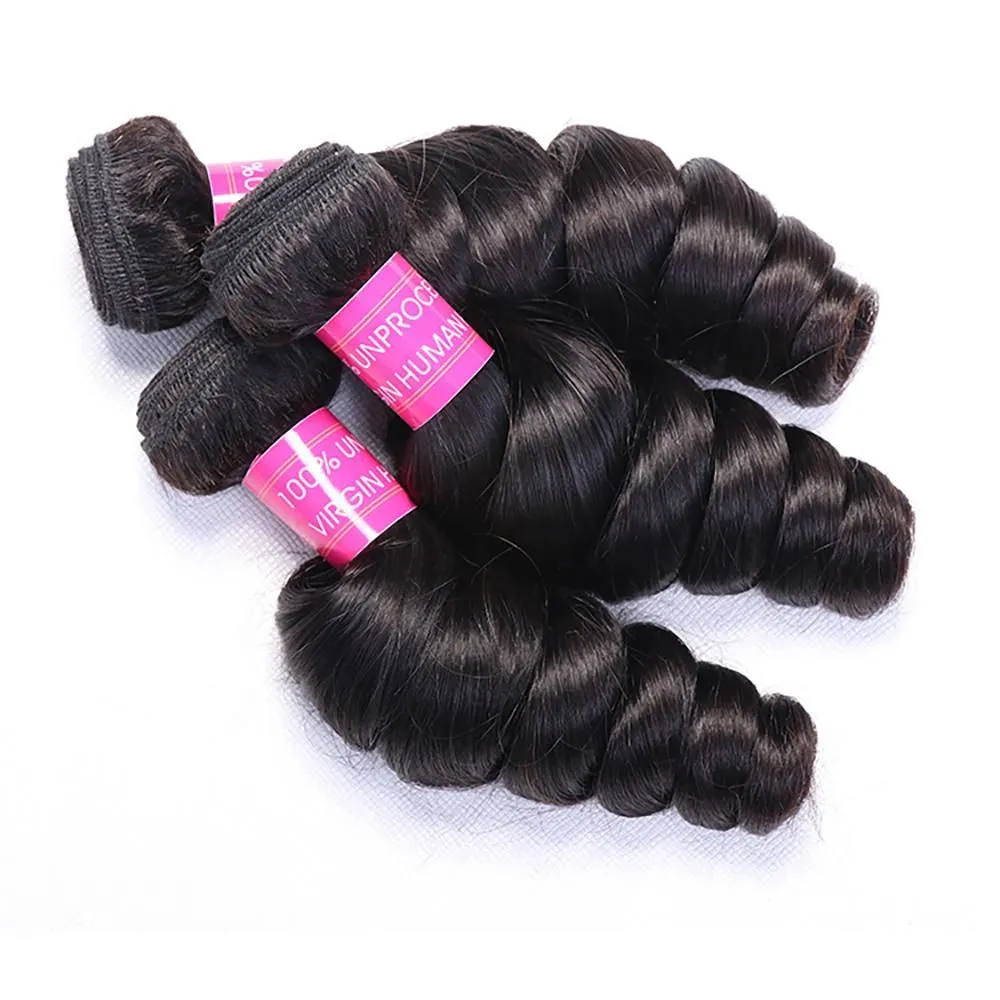 Hair Bundle Loose Wave Round  Head  Hair Weft  Natural Color 1B Unprocessed Brazilian Virgin Human Hair Weave
