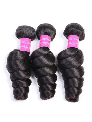 Hair Bundle Loose Wave Round  Head  Hair Weft  Natural Color 1B Unprocessed Brazilian Virgin Human Hair Weave