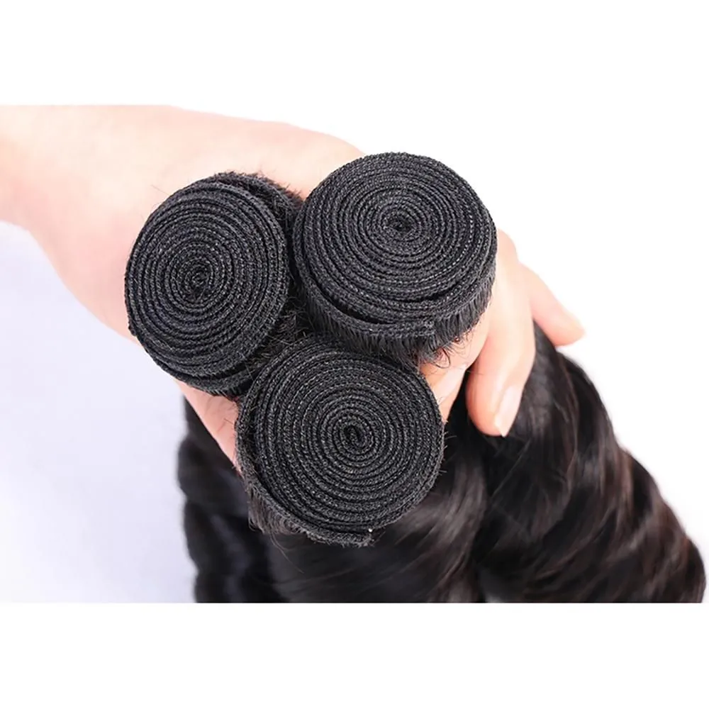 Hair Bundle Loose Wave Round  Head  Hair Weft  Natural Color 1B Unprocessed Brazilian Virgin Human Hair Weave