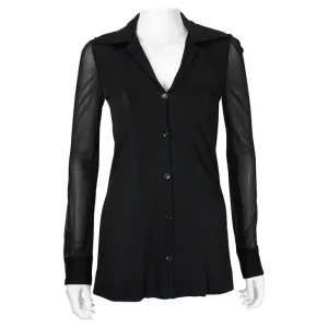 HALSTON 1970s Black Sheer Jersey Button Down Shirt