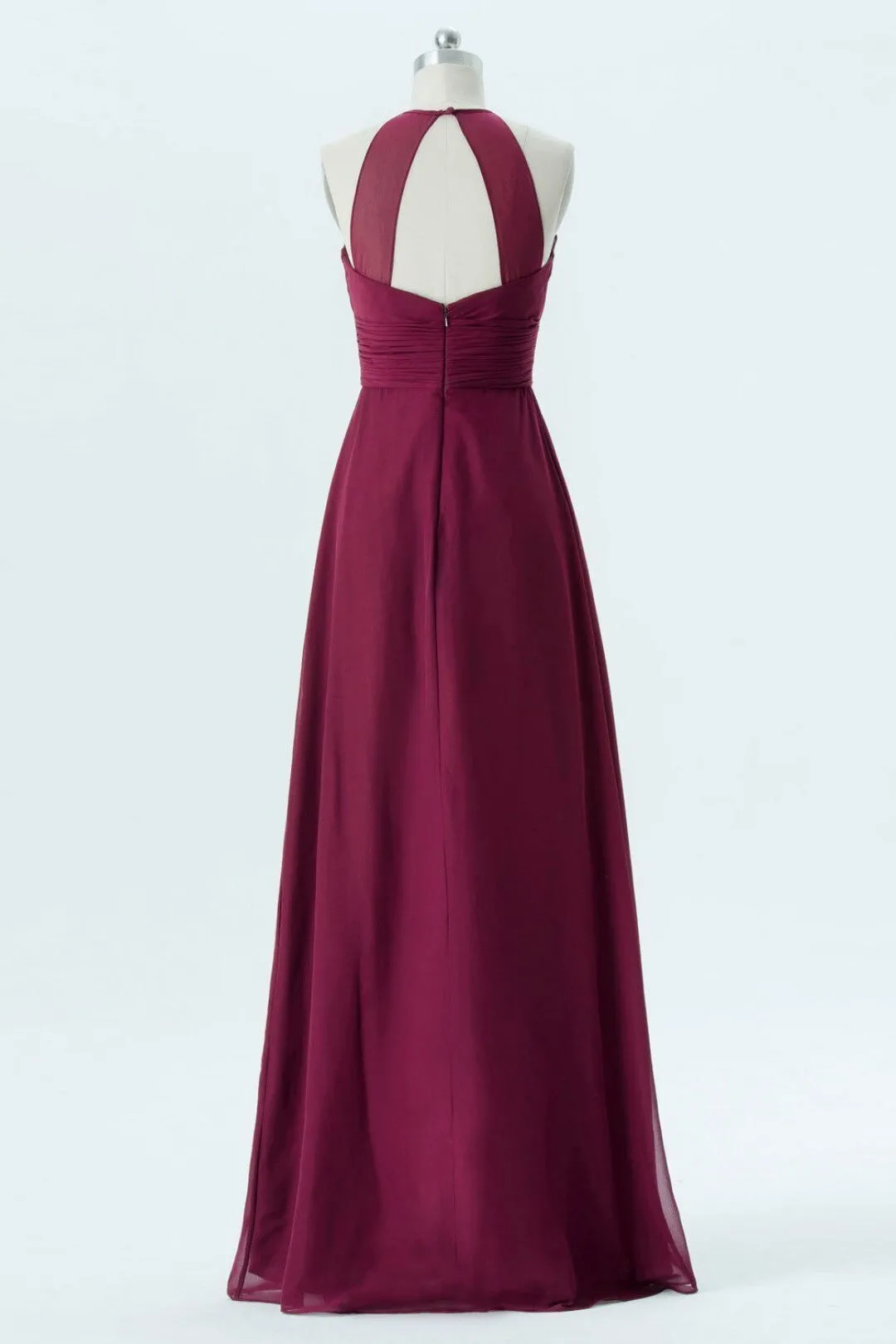 Halter Plum Chiffon Long Bridesmaid Dress