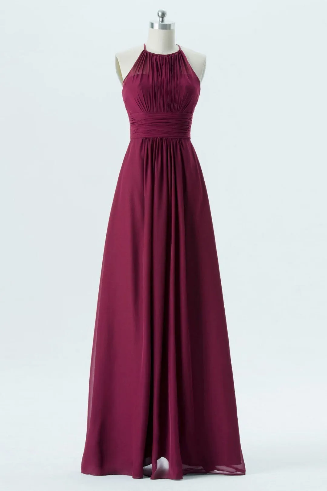 Halter Plum Chiffon Long Bridesmaid Dress