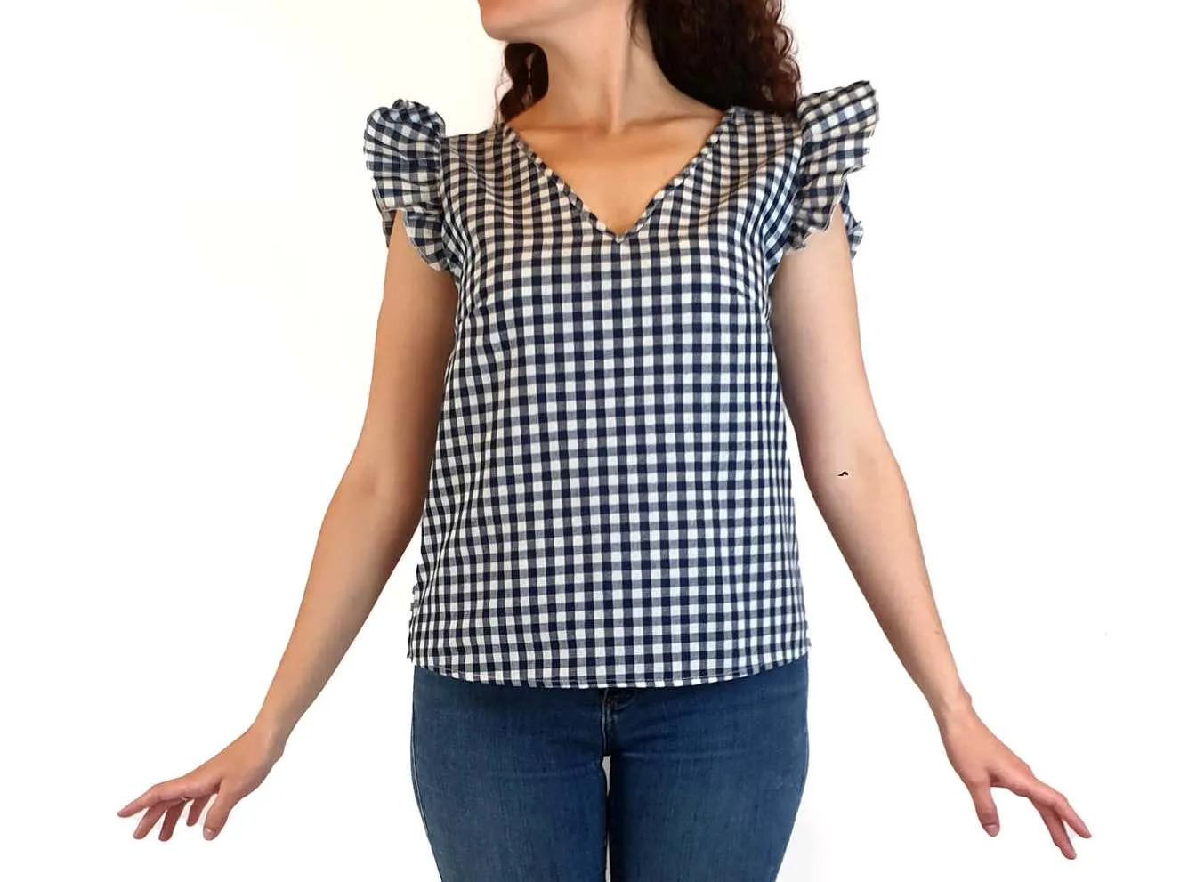 Handmade blue and white gingham top best fits size 10