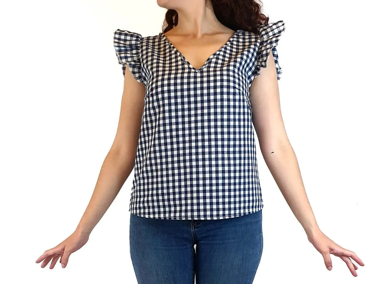 Handmade blue and white gingham top best fits size 10