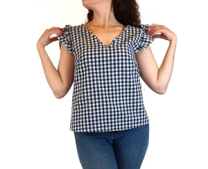 Handmade blue and white gingham top best fits size 10