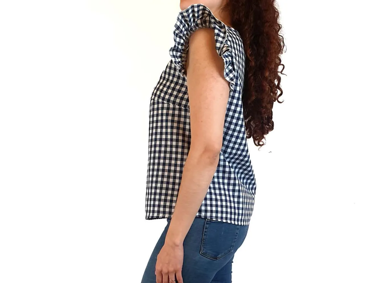 Handmade blue and white gingham top best fits size 10