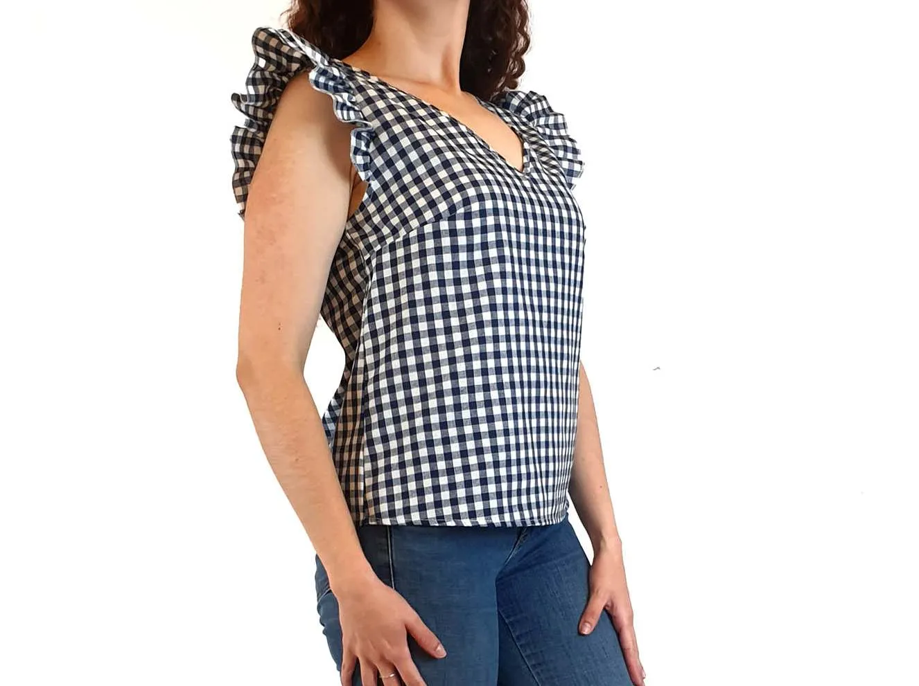 Handmade blue and white gingham top best fits size 10