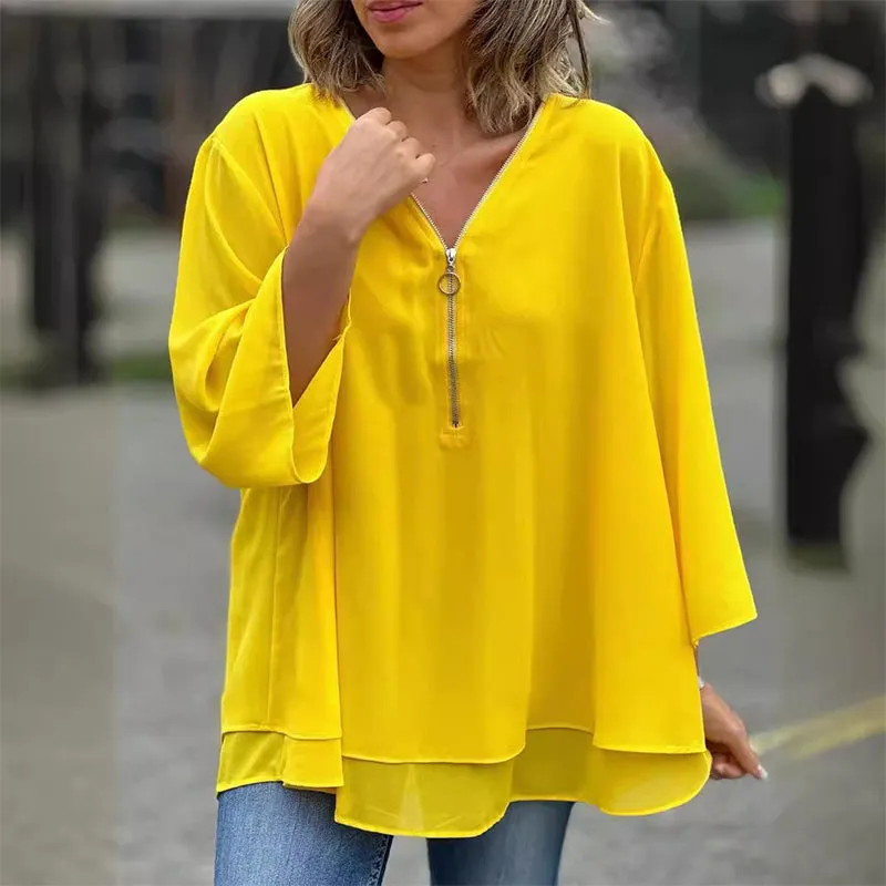 Heidi | Flowy V-Neck Zip Top